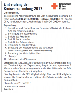 Einberufung der Kreisversammlung 2017