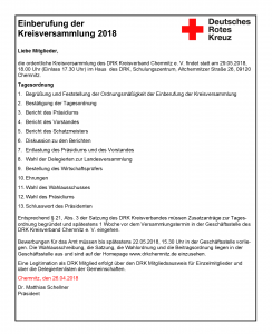 Einberufung der Kreisversammlung 2018